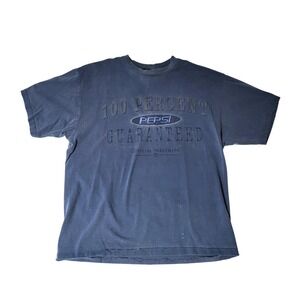 Vintage 90s Pepsi T Shirt 100 Percent Guaranteed L/XL Blue Gray Distressed Flaws